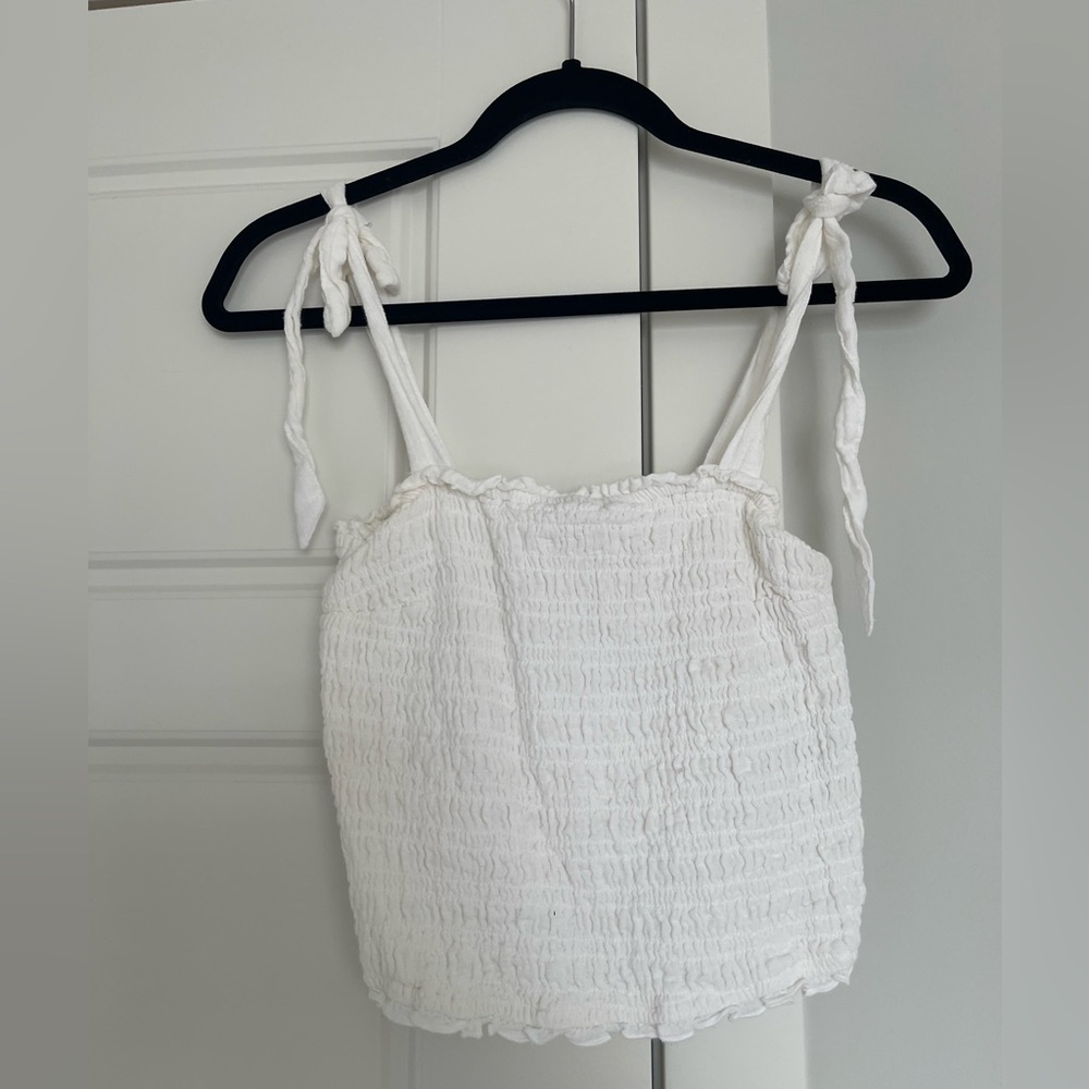 Abercrombie & Fitch White Smocked Tie Front Camisole